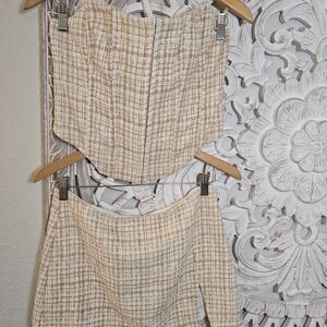 Adeline Women’s Birdie Corset Top And Skirt Set Plaid Ivory Size L